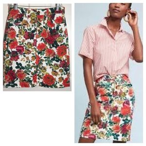 Anthropologie Maeve Floral Denim Pencil Skirt Sz 6
